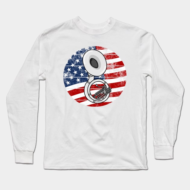 Sousaphone USA Flag Sousaphonist Brass Musician 4th July Long Sleeve T-Shirt by doodlerob